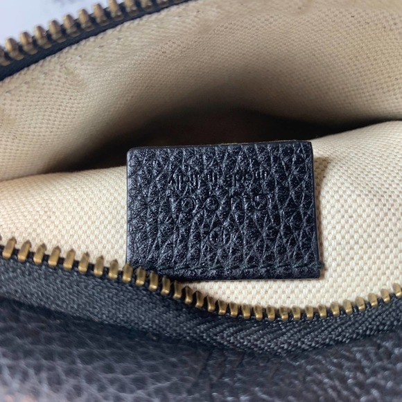 ❌❌ GUCCI Bumbag Belt Bag Black Grained Calfskin Small GG Logo Crossbody Stripe - Picture 10 of 13